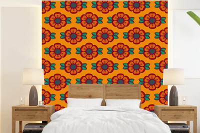 Behang - Fotobehang Design - Retro - Rozen - Oranje - Breedte 220 cm x hoogte 240 cm