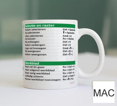 Mok met Shortcuts en sneltoetsen voor Excel Gebruikers Nederlands MAC versie - Grappige Mok - Kantoor Afscheidcadeau - Bureau accessoire - Computer Accountant