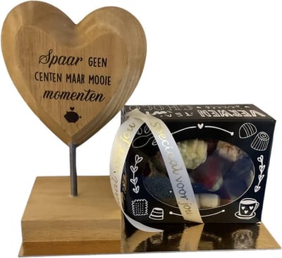 Hart - Spaar geen centen maar mooie momenten - Bonbons - Lint: Speciaal voor jou - Cadeauverpakking