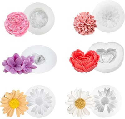 Set van 6 Silicoon Kaars Mallen voor DIY, 3D Bloemvormen, Perfect voor Was, Zeep en Hars Creaties