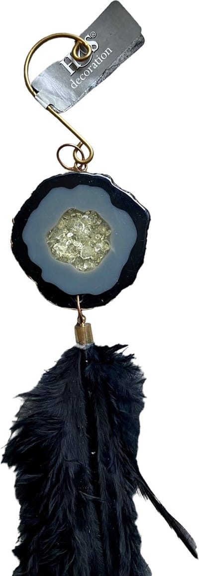 H&S - Decoratie hanger - Veer - Zwart - Gelukshanger - Decoratie