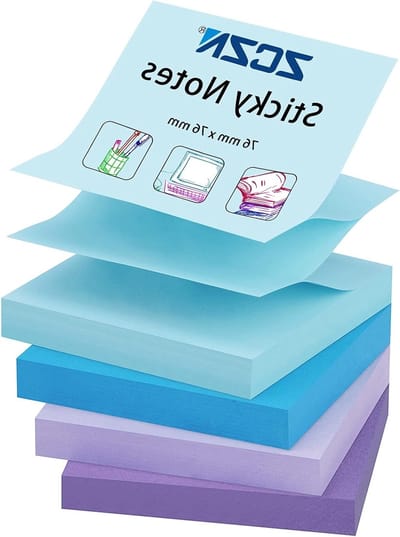 Haftnotizen 76 x 76 mm in 4 kleuren - Sticky Adhesive Notities, 4 blokken met 100 vellen per blok, Perfect voor Organiseren en Herinneringen