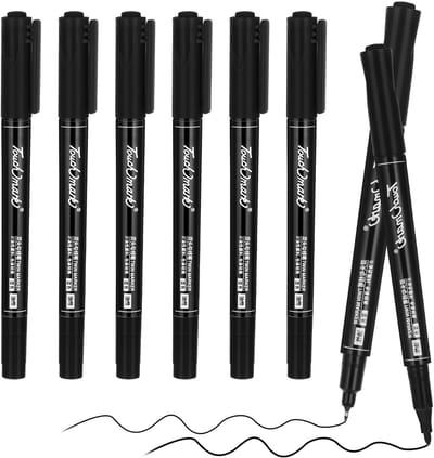 Dailygoods - 6 Stuks Permanente Markers met Fijne Punt - Zwart, Waterdicht