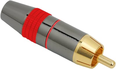 RCA plug verguld rood – Audio video connector – Geschikt voor kabel tot 8 mm – Met markeerring - 1 Stuks [05324PI]