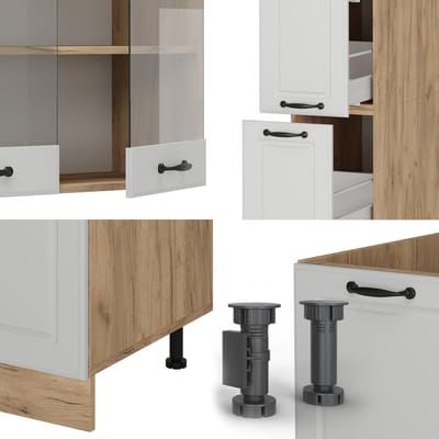 Vicco R-Line Complete keukeneenheid – 350 cm zonder werkblad Wit landhuis/gouden eik