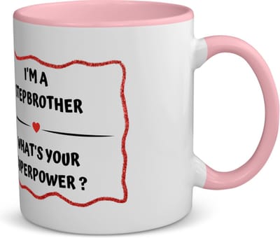 Akyol - i'm a stepbrother what's your superpower? koffiemok - theemok - roze - Broer - super stiefbroer - verjaardag - cadeautje voor broer - broer artikelen - kado - geschenk - 350 ML inhoud