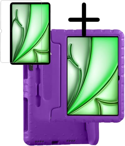 Hoesje Geschikt voor Apple iPad Air M3/M4 (2025/2026) - 11 inch - Met Screenprotector - Kinderhoes Shockproof Bumper - Kidsproof Case - Tablet Hoes - Kinder Hoes Cover - Paars