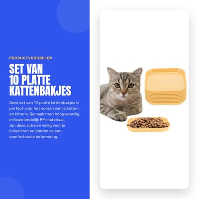 Dailygoods- Kattenbakje 10 Stuks - Kattenvoerbak - Kattenschaal - Platte Eetbak - Milieuvriendelijk PP-Materiaal - Veilig voor Kittens