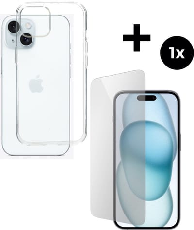 Mobiparts Classic TPU hoesje geschikt voor Apple iPhone 15 met 1 Screenprotector van Gehard Glas - Transparant