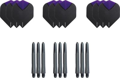 9 Skylight Paars Super stevige - flights - plus 9 zwarte nylon - shafts