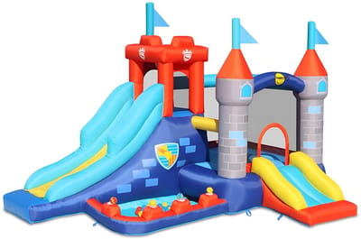 Happy Hop Fortress Springkussen Activity Play Center - Springkussen met Glijbaan - Springkussen voor kinderen - Springkussen met blazer