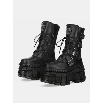 Nieuwe Vintage Platform Heren- en Dames Coole Sa Heavy Metal Locomotief Spaanse Tide Kleine Punk Ridderlaarzen 10cm 38 black