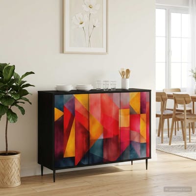 vidaXL - Dressoir - HEESCH - Zwart - eiken - 102 - x - 33 - x - 76 - cm - Bewerkt - hout