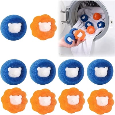 Wasmachine Haarverwijderaar - Wasballen Set - Kleding Reinigen - Herbruikbaar Ontschilferend Ontwerp - 10 Stuks - Oranje Blauw