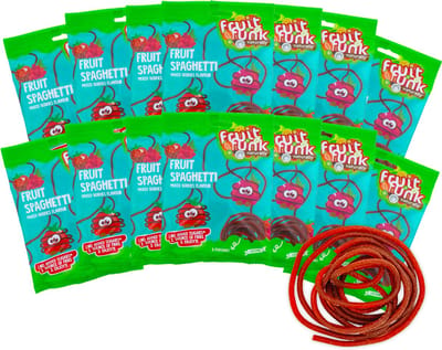 Fruitfunk Fruit Spaghetti Mixed Berries (14 x 100g) Fruitsnoep - suikerbewust vegan snoep - gezonde traktatie kind - zonder toegevoegde suikers