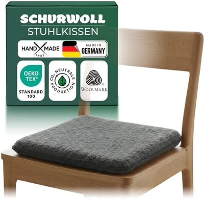 Novaliv zitkussen, puur wol, dubbelzijdig, 38 x 38 cm, antraciet, dubbelzijdig wol, omkeerbaar, temperatuurregulerend en ademend, zacht, geurarm, handgemaakt, Made in Germany