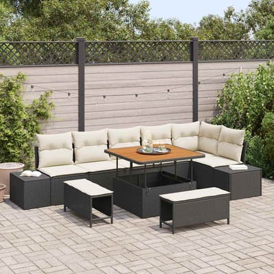 vidaXL - Tuinbank - Set - 9 - st - 8-Aantal - zitplaatsen - Zwart - Poly - rattan
