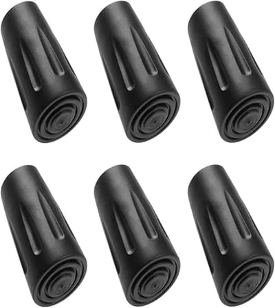 Set van 6 Rubberen Klimstokken met Tube Loopvlak en Rubberen Puntkappen voor Nordic Walking - Vervangingsaccessoires voor Klimstokken, 11mm (Zwart)