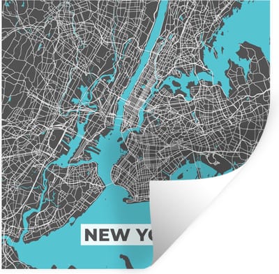 Muurstickers - Sticker Folie - Stadskaart - Blauw - New York - Plattegrond - Kaart - 100x100 cm - Plakfolie - Muurstickers Kinderkamer - Zelfklevend Behang XXL - Zelfklevend behangpapier - Stickerfolie