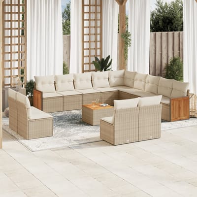vidaXL - 14-delige - Loungeset - met - kussens - poly - rattan - beige