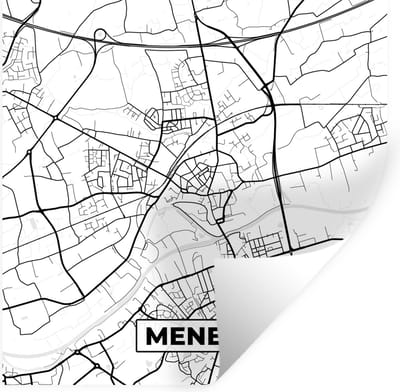 Muurstickers - Sticker Folie - Kaart – Plattegrond – Stadskaart – Menen – België – Zwart Wit - 100x100 cm - Plakfolie - Muurstickers Kinderkamer - Zelfklevend Behang XXL - Zelfklevend behangpapier - Stickerfolie