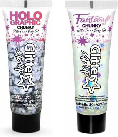 Paintglow Chunky Glittergel voor lichaam en gezicht - 2 tubes - zilver en parelmoer - 12 ml
