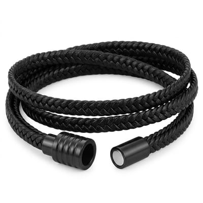 Heren armband – zwart gevlochten wikkelarmband met matzwarte magneetsluiting