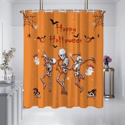 1 pièce de 180x180cm Halloween orange crâne imprimé rideau de douche cloison, salle de bain étanche et anti-moisissure 180x180cm orange