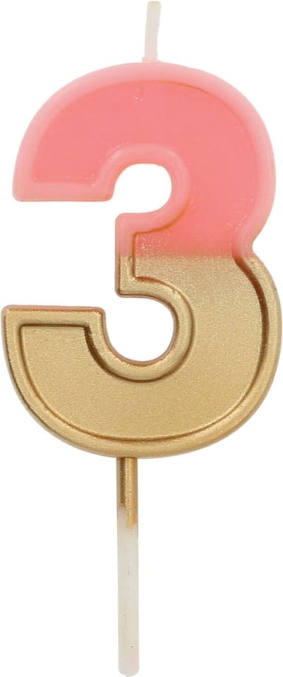 Folat - Kaars Retro Cijfer 3 Roze - 5 cm