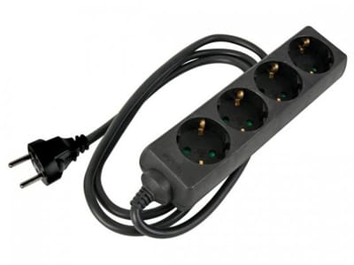 HQ-Power Stekkerdoos, 4 stopcontacten met randaarde (Schuko, type F), kabel 1.5 m, 3G1.5, met krimpkous voor etikettering, gebruik binnenshuis, zwart