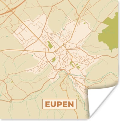 Poster Stadskaart - Plattegrond - Vintage - Eupen - Kaart - België - 100x100 cm XXL
