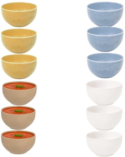 Secret de Gourmet Soepkommen Memphis - D14 cm - geel / blauw / beige/ wit - 12x stuks - keramiek