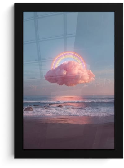 Poster in lijst - Fotolijst 20x30 cm - Posters - Wolk - Regenboog - Zee - Posterlijst zwart - Decoratie - Wanddecoratie woonkamer - Muurdecoratie slaapkamer