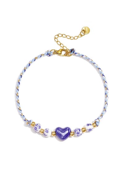 Bijoutheek Enkelsieraad Summer Vibe Touw Kralen Hart Blauw