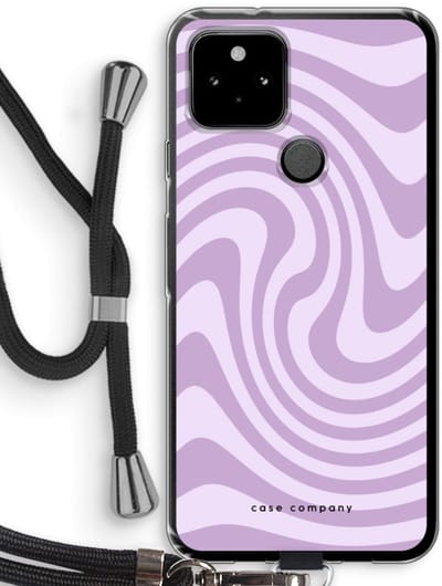 Case Company® - Hoesje met koord geschikt voor Google Pixel 5 hoesje met Koord - Swirl Paars - Telefoonhoesje met Zwart Koord - Bescherming aan alle Kanten en Over de Schermrand