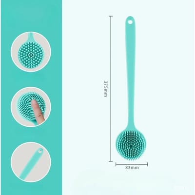 Dubbelzijdige siliconen rugscrubber met lange steel, lange steel, badborstel, modderscrubber voor de rug, douchemassage en exfoliatieborstel