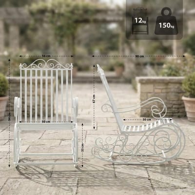 CLP Schommelstoel Relaxstoel Smilla, weerbestendig voor de tuin, metalen frame wit