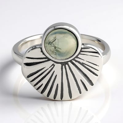 Cavill - Zilveren Ring met 0,81 ct Ronde Prehniet Cabochon - 925 Sterling Zilver Antiek - Natuurlijke Groene Edelsteen - Vintage Sieraden Dames