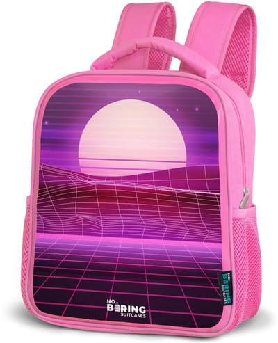 NoBoringSuitcases.com® - Rugzak roze - Schooltas meisjes - Rasterlandschap met zon - Kinder rugtas meisje - Boekentas kind - Kinderrugzak voor school - Schoolrugzak
