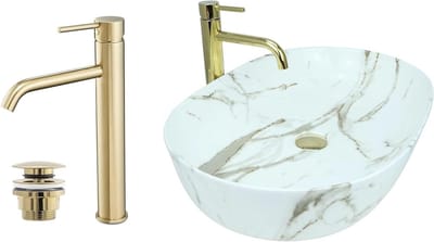 Opzetwastafel set - Badkamer wasbak - Moderne badkamer - Zonder kraangat - Ovaal - Glanzend