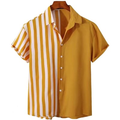 Herfst Heren Shirt Gestreept Print Omgeslagen Kraag Korte Mouw Enkelrij Knoopsluiting Losse Pasvorm Formele Zakelijke Stijl Vest Dagelijks Kantoor M