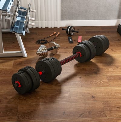 Wishdor - Halterset - 2-in-1 verstelbaar - Kurzhantel en Langhantel - krachttraining - thuis en gym - metaal en kunststof - Zwart - 30 kg