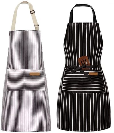 Keukenschort - 2 Stuks - Professioneel Kookschort - Horeca Sloof - Pottenbakken Schort - BBQ Schort - Verfschort - Timmermansschort - voor Dames en Heren - 2 Praktische Grote Zakken - Apron - voor BBQ, Koken en Ambachtelijk Werk - Zwart en Grijs