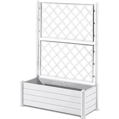STEFANPLAST Bac a fleur/Jardiniere rectangulaire avec treillis - Finition effet bois - 100 x 43 x H 142 cm - 80 L - Blanc