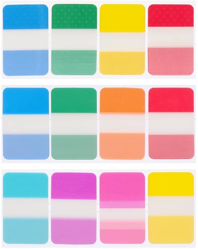 Dailygoods- Plakband 240 stuks - Zelfklevende Strips - Biaxiaal Georiënteerde Polypropyleenfolie - 12 Kleuren - 4 x 2,5 cm - Geschikt voor Notities en Documenten - Indextabs