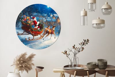 WallCircle - Wandcirkel - Muurcirkel - Kerstman - Rendier - Kerst - Sneeuw - Aluminium - Dibond - 140x140 cm - Binnen en Buiten