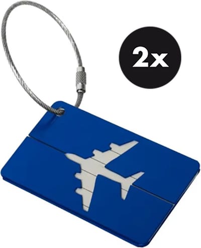 Actie4you® - Bagage label - Kofferlabel - Reizen met het Vliegtuig - Bagagelabels voor koffer – Aluminium – 2 Stuks - Blauw