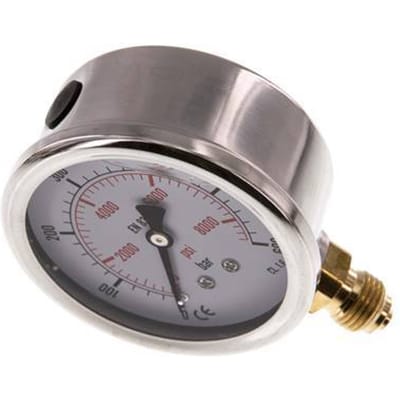 0..600 Bar Glycerine Manometer Onderaansluiting RVS/Messing 63 mm Klasse 1.6 - ML060063SVG