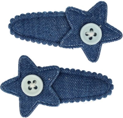 Haarsoires Haarspeld Klikklak 3cm - Ster Knoop - Jeans Blauw - Set van 2 - Haarclip Speldjes - Makkelijk in Gebruik - Haaraccessoires voor Volwassenen & Kinderen - Hair Clip - Decoratieve Haaraccessoire