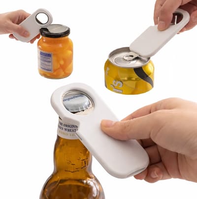 4-in-1 Magnetische Flesopener & Blikopener – RVS & Kunststof – Wit – Compact & Multifunctionee
